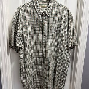 Men's Short-Sleeve Plaid Button-Down Shirt - Beige & Green